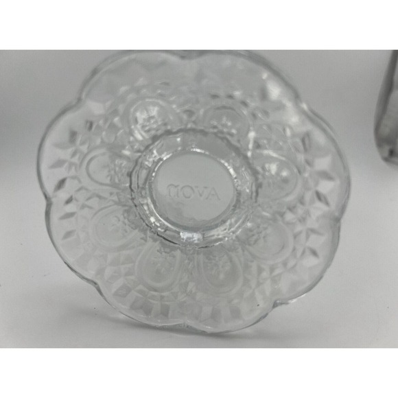 Vintage Avon Fostoria Floral Clear Glass Scalloped Edges Footed Candle Holder - Picture 7 of 9